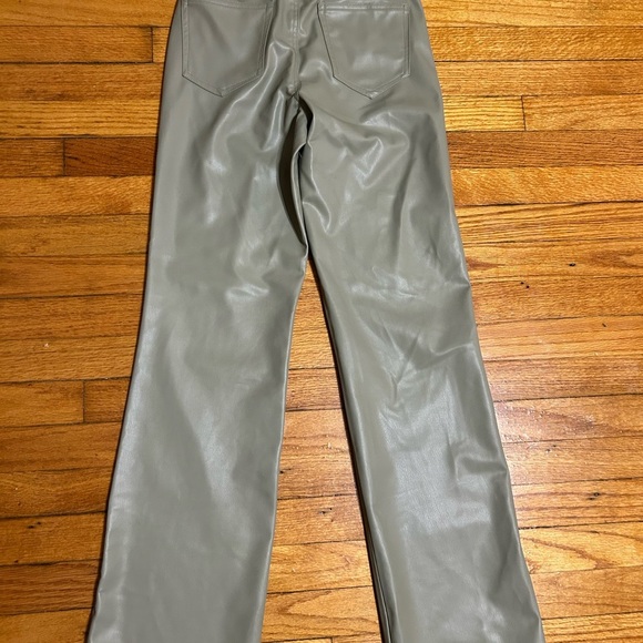 Zara Light Olive Green Color Faux Leather Bootcut Fleece Lined Pants Size 02 - Picture 9 of 11
